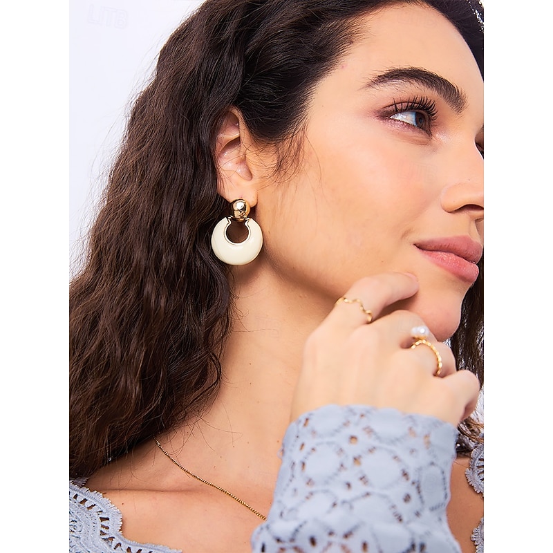 Chic Gold and Ivory Hoop Earrings – Modern Statement Earrings for Women, Perfect for Casual and Formal Occasions2