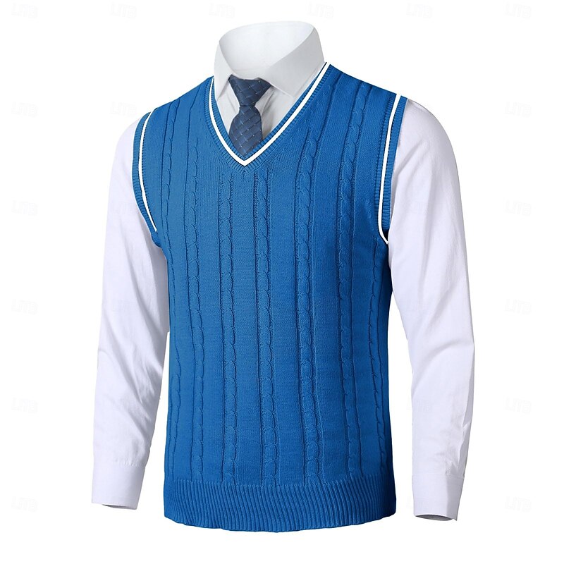 Men's Sweater Vest Pullover Sweater Jumper Dress Sweater Knit Sweater Ribbed Cable Knit Regular Knitted Plain V Neck Keep Warm Modern Contemporary Daily Wear Going out Clothing Apparel Fall Winter2