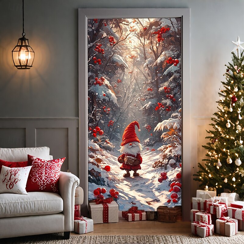 Christmas Door Decorations Door Covers Deer Snow Door Tapestry Door Curtain Decoration Backdrop Door Banner for Front Door Farmhouse Holiday Party Decor Supplies Indoor/Outdoor2