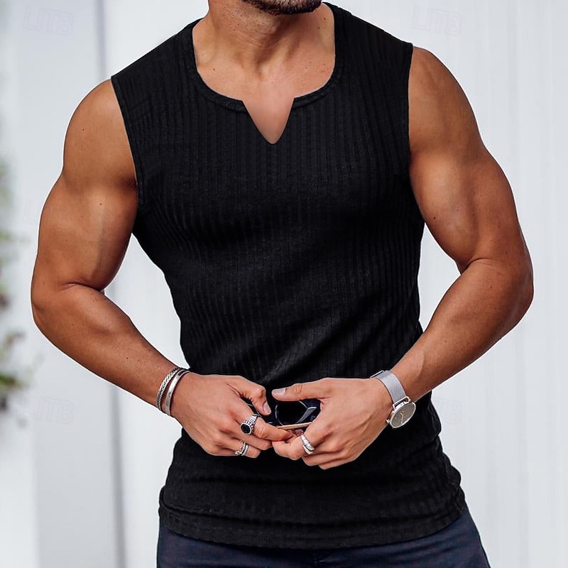Men's T Shirt Wife beater Shirt Tee Top Short Sleeves V Neck Summer Plain Fashion Designer Basic V Neck Vacation Street Going out Black White Wine Top Tee for Men3