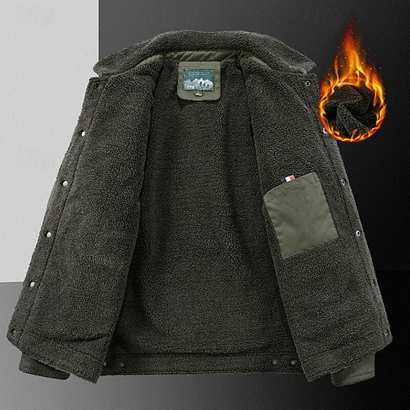 Men's Hiking Jacket Hiking Fleece Jacket Outdoor Thermal Warm Fleece Lining Windbreaker Jacket Traveling Army Green Khaki Dark Blue4
