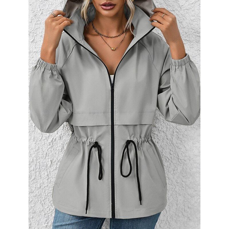 Women's Casual Jacket Outdoor Street Daily Wear Fall Winter Regular Coat Regular Fit Waterproof Windproof Breathable Stylish Casual Jacket Long Sleeve Plain with Pockets Full Zip Black White Coffee