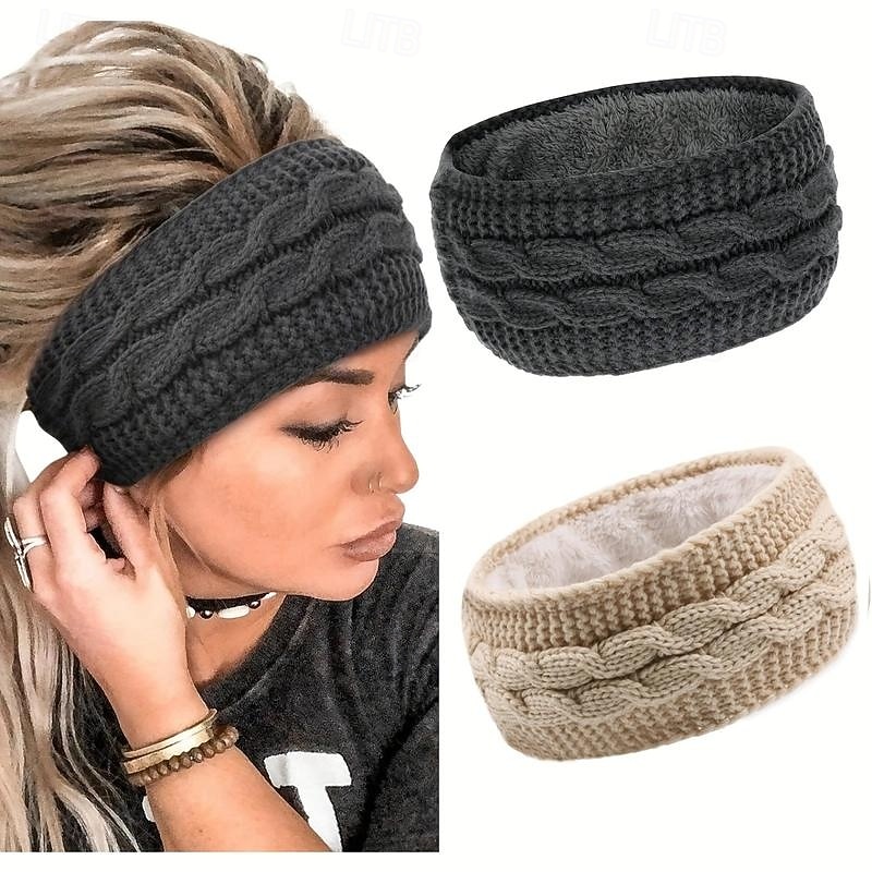 Soft & Cozy Ribbed Fleece Knit Elastic Headbands - Warm Ear Warmer for Women with Classic Bowknot Design, Perfect for Daily Use in Autumn & Winter