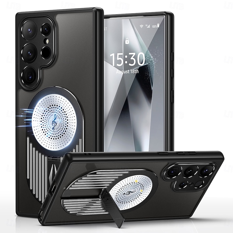 Phone Case For Samsung Galaxy S25 Ultra Plus S24 S24 FE S23 S22 Magnetic Adsorption With Magsafe with Stand Holder Support Wireless Charging Shockproof TPU PC Metal - Main Image
