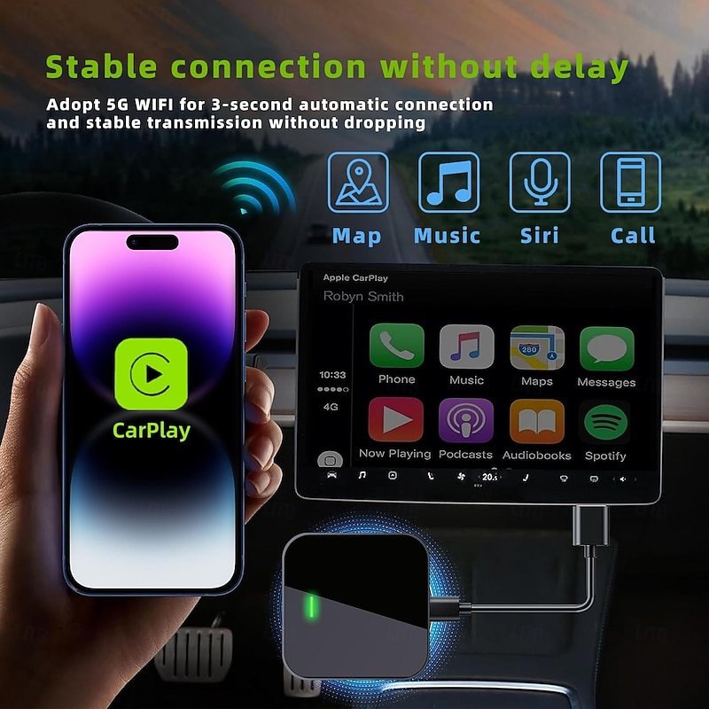 Wireless CarPlay Adapter for iPhone Apple Carplay Wireless Adapter Convert Wired to Wireless CarPlay Dongle Plug & Play WiFi Auto Fast Connect for Cars