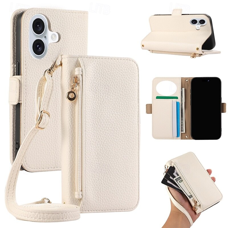 Phone Case For iPhone 17 Pro Max 17 Air 16 15 14 Pro Max Plus 13 12 11 Pro Max Mini Back Cover with Stand Holder Zipper with Wrist Strap Retro TPU PU Leather3