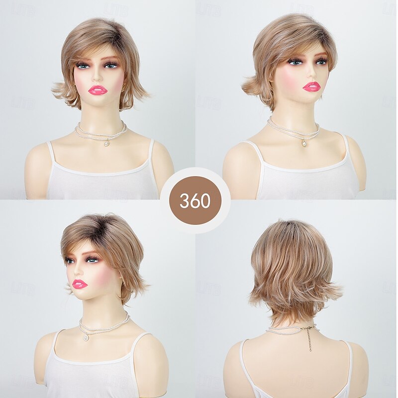 Short Blonde Pixie Wig for Women Layered Natural Synthetic Wig with Bangs Heat Resistant Replacement Cosplay Wig3