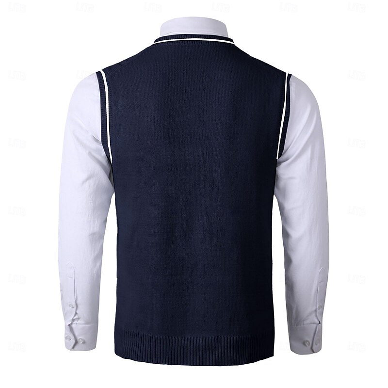 Men's Sweater Vest Pullover Sweater Jumper Dress Sweater Knit Sweater Ribbed Cable Knit Regular Knitted Plain V Neck Keep Warm Modern Contemporary Daily Wear Going out Clothing Apparel Fall Winter 7
