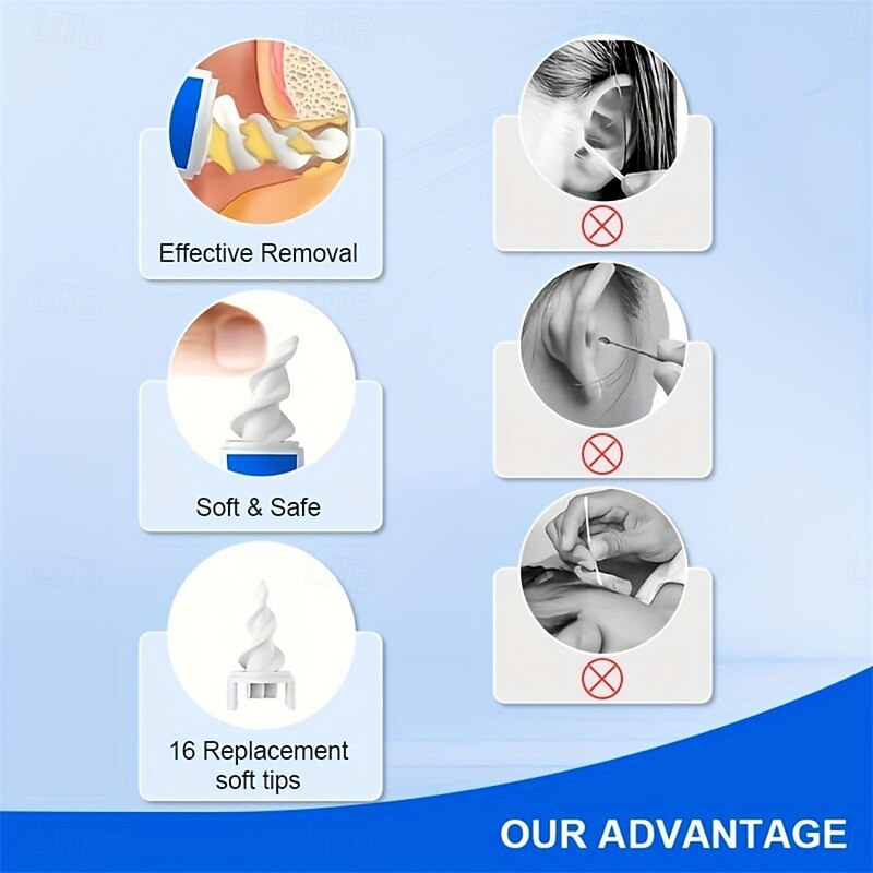 Ear Cleaner With Soft Silicone Ear Wax Remover Tool 16 Replacement Tips Spiral Earwax Cleaner Health Ear Cleaner Ear Care Tools4