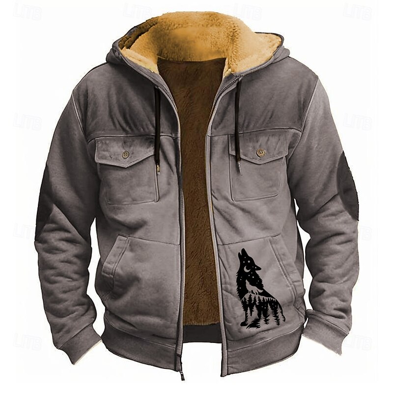 Men's Wolf Fleece Hoodie Hoodies Fashion Cool Long Sleeve Hooded Holiday Streetwear Black Red Zipper Pocket Fall Winter Designer4