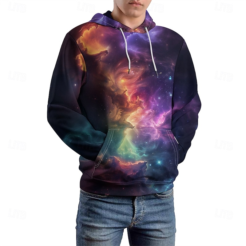 Men's Graphic Galaxy Star Print Hoodie Hoodies Sweatshirt Vacation Daily Long Sleeve Hooded Vacation Sports Outdoor Going out Black Printing Winter Spring &  Fall Designer4