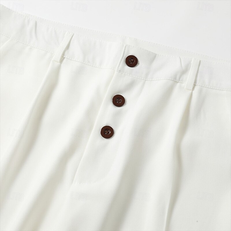 Men's Dress Pants Trousers Casual Pants Buttons Pocket Pleats Plain Comfort Soft Ankle-Length Wedding Outdoor Daily Elegant Fashion Black White Micro-elastic2