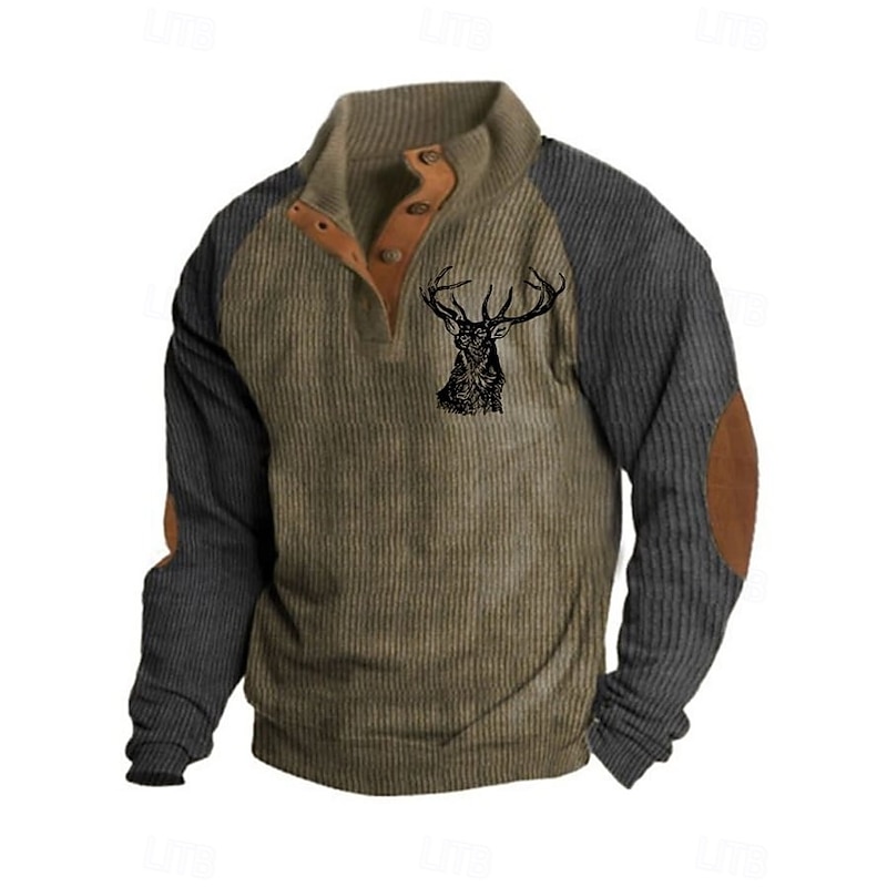 Men's Sweatshirt Black Navy Blue Brown Standing Collar Graphic Print Patchwork Daily Holiday Going out Polyester Streetwear Casual Fall Winter Clothing Apparel Hoodies Sweatshirts  Long Sleeve