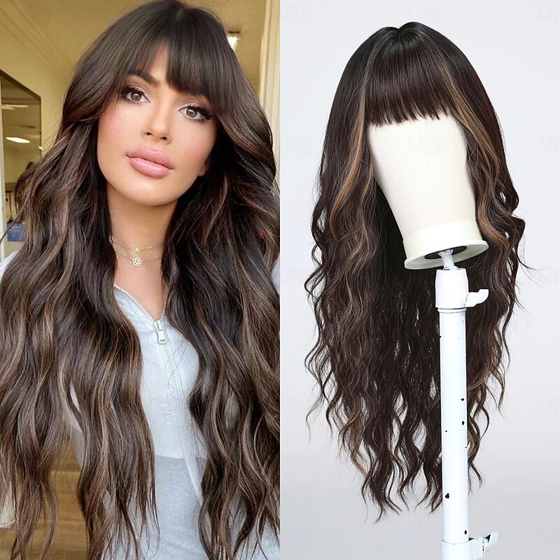 Synthetic Wig Uniforms Career Costumes Princess Curly Wavy Middle Part Layered Haircut Machine Made Wig 24 inch Black / Brown Synthetic Hair Women's Cosplay Party Fashion Brown