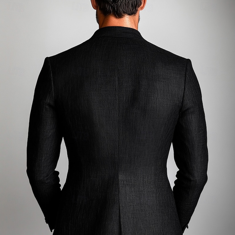 Men's Blazer Jacket Formal Wedding Guest Casual Daily Fashion Casual All Seasons Polyester Cotton Blend Solid Colored Basic Single Breasted Blazer Black3