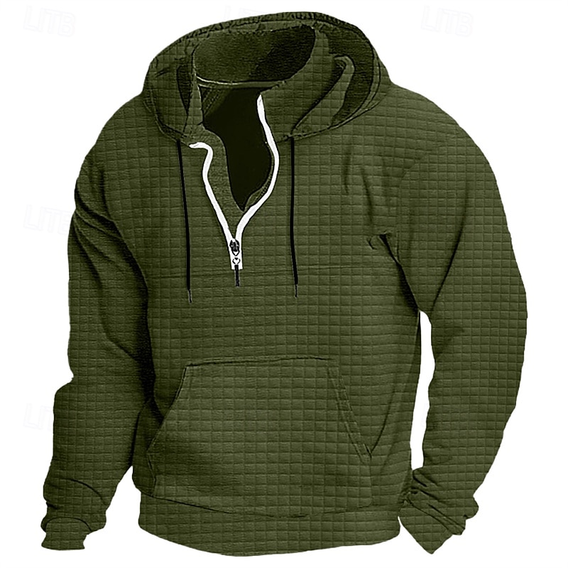 Men's Hoodie Quarter Zip Hoodie Black White Wine Army Green Navy Blue Hooded Plain Ribbed Textured Knit-texture Sports & Outdoor Daily Holiday Polyester Streetwear Basic Casual Spring &  Fall4