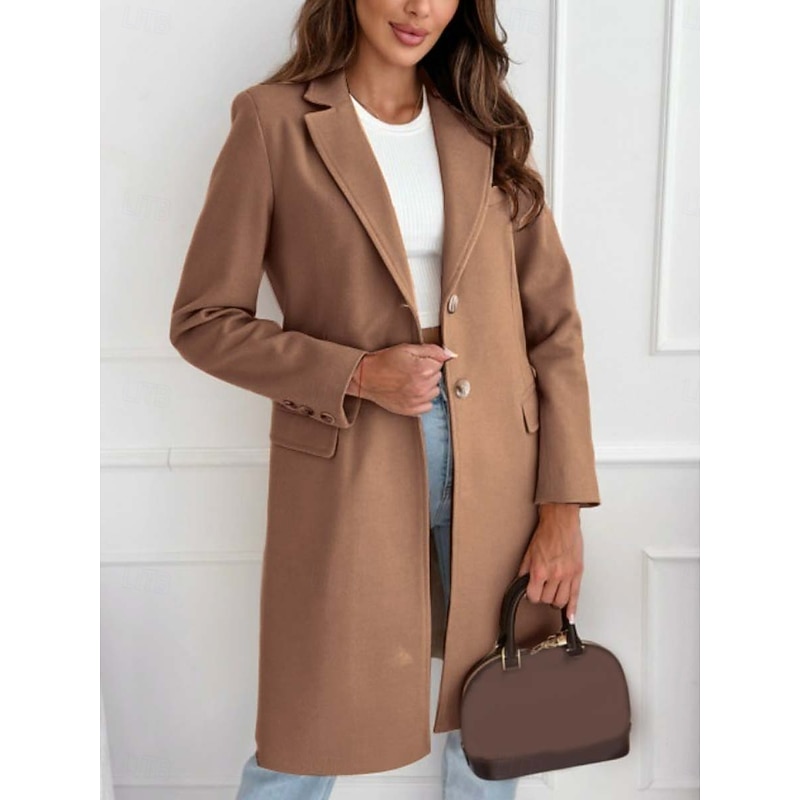 Women's Coat Trench Coat Daily Wear Vacation Fall Winter Long Coat Loose Fit Warm Breathable Stylish Casual Jacket Long Sleeve non-printing Plain with Pockets Brown Khaki