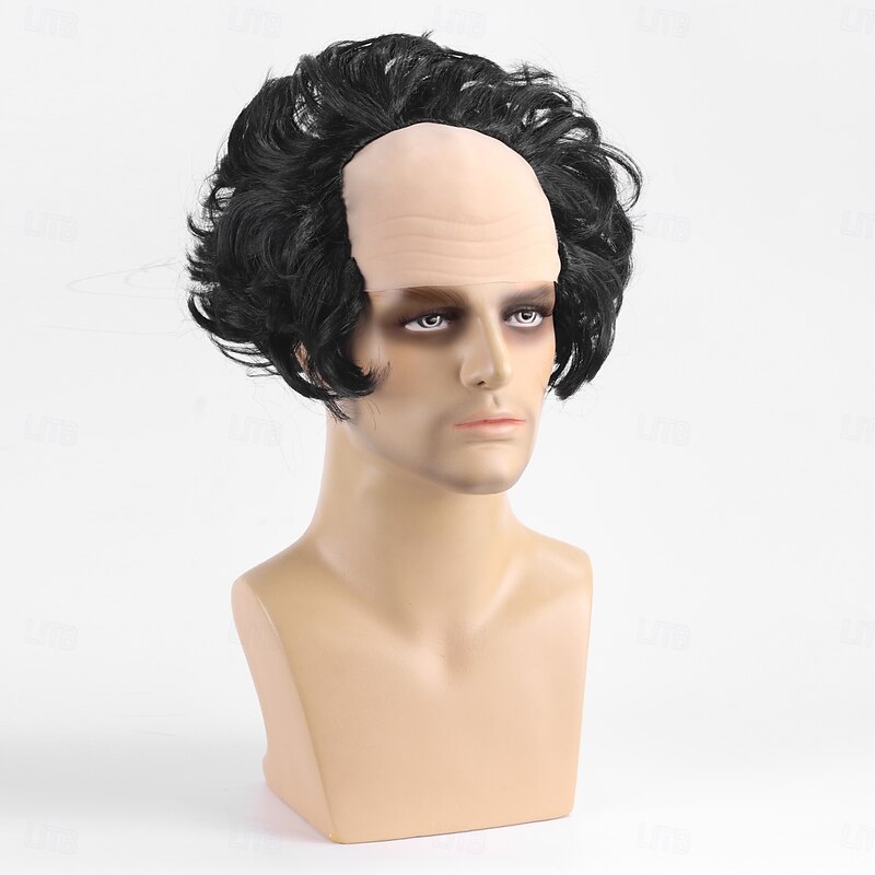 Black Old Man Wig Bald Wig with Hair On Sides Balding Wig Bald Wig for Adults 100 Days of School Costume Short Synthetic Wig for Cosplay Costume Halloween Party4