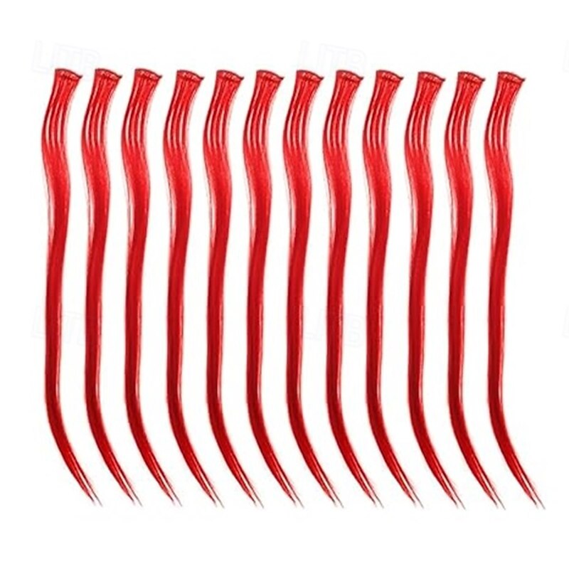 12 Pcs Straight One Color Party Highlights Clip on in Hair Extensions Colored Hair Streak Synthetic Hairpieces4