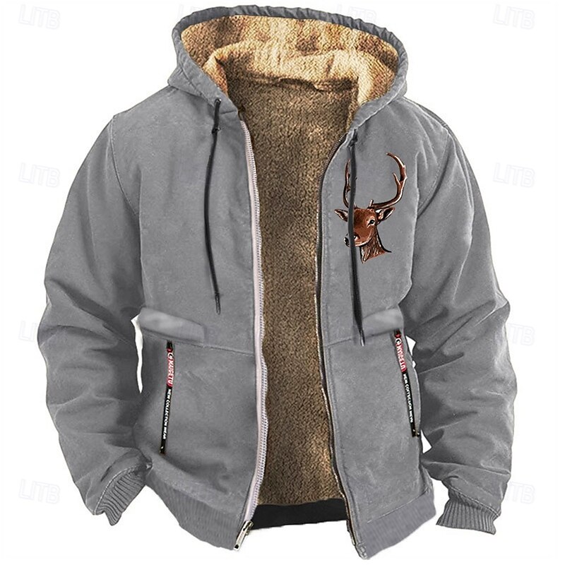 Men's Elk Graphic Prints Fleece Sweatshirt Long Sleeve Sweatshirts  Hooded Vintage Western Style Vacation Hunting Fall & Winter Black Blue Brown Clothing Apparel Designer Graphic Print S M L XL XXL4