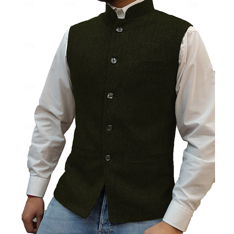 Men's Casual Vest Solid Color Tailored Fit Single Breasted Five-buttons Silver Black Dark Navy 2023