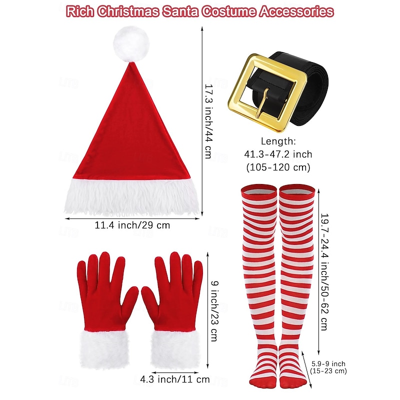 Santa Claus Mrs.Claus Outfits Fancy Christmas Dress Santa Suits Cosplay Costumes Women's Christmas Adults' Christmas New Year Christmas Eve Christmas New Year Eve Dress Gloves Belt Socks Hat4