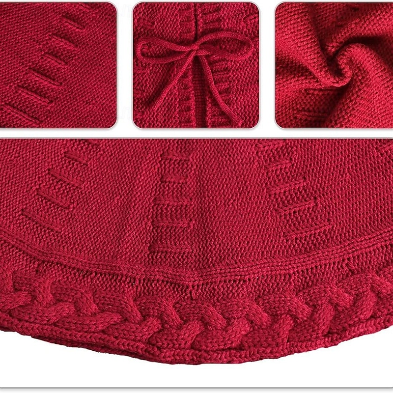 Christmas Tree Skirt Knitted Design,  Red/ White Xmas Decoration for Trees, Ideal Holiday Gift and Home Decor Accent2
