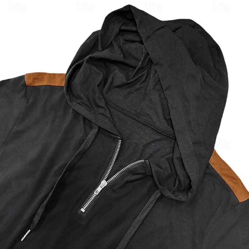Men's Quarter Zip Tee Tee Top Long Sleeve Shirt Long Sleeve Hooded Summer Patchwork Daily Casual Street Style Zipper Outdoor Street Causal Black Navy Blue Khaki Top Tee for Men3