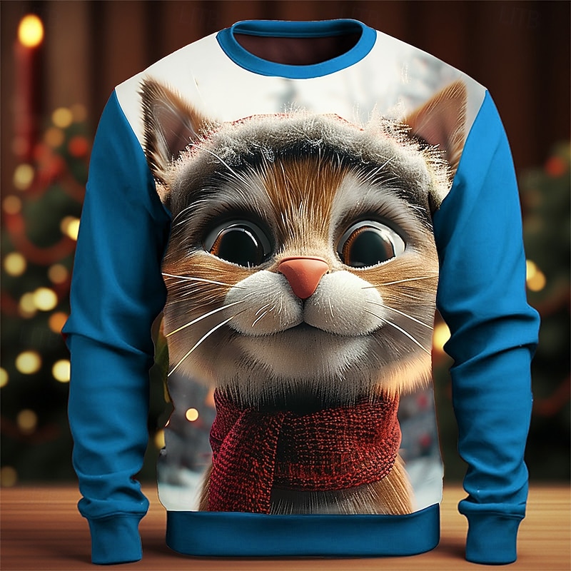 Christmas Men's Cat 3D Print 3D Sweatshirts Sweatshirt Sweatshirt Long Sleeve Sweatshirt Crew Neck 3D Funny 3D Print Christmas Vacation Party Crewneck 3D Print 3D Winter Spring &  Fall2