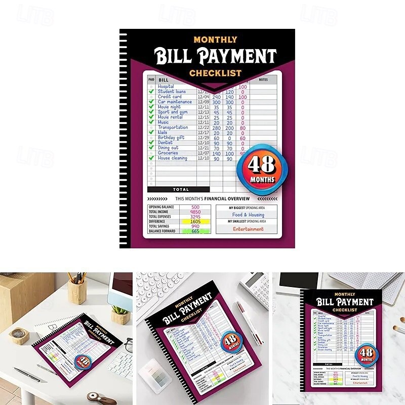 Bill Payment Management Book Monthly Bill Payment Checklist Bill Tracker Notebook, The 48 Month Guide for Families & Money Managers3