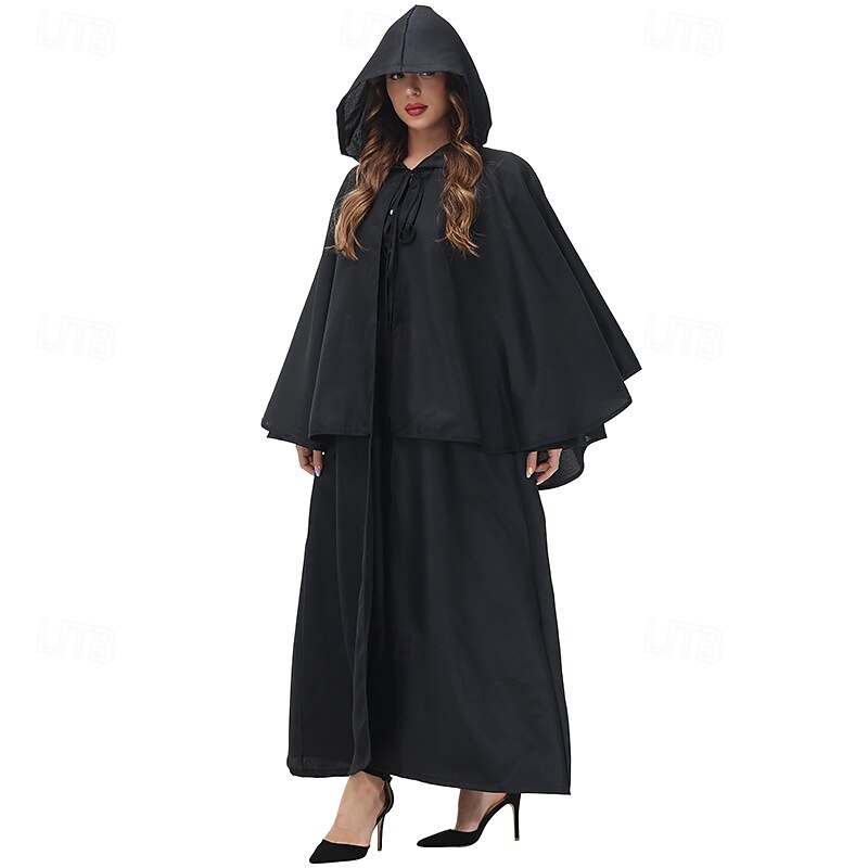 Retro Vintage Medieval Renaissance Cape Hooded Cloak Witch Plague Doctor Wizard Fancy Dress Women's Fantasy Walpurgis Night Halloween Carnival Party LARP Ren Faire Adults' Cloak2