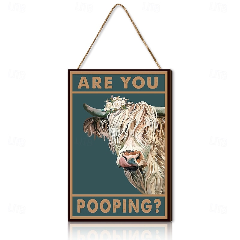 Highland Cow  Are You Pooping  Funny Tin Signs Bathroom Wall Decor4