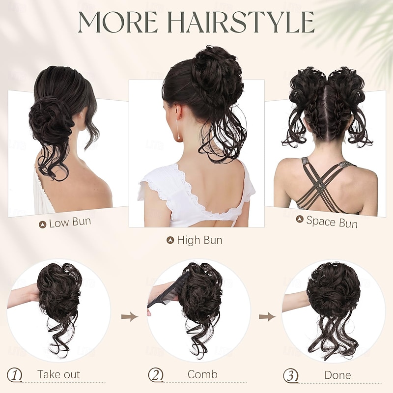 Claw Clip Messy Bun Hair Piece Curly Wavy Hair Bun Clip in Claw Chignon Ponytail Extensions Synthetic Tousled Updo with Tendrils Hairpieces Accessories Scrunchies for Women3
