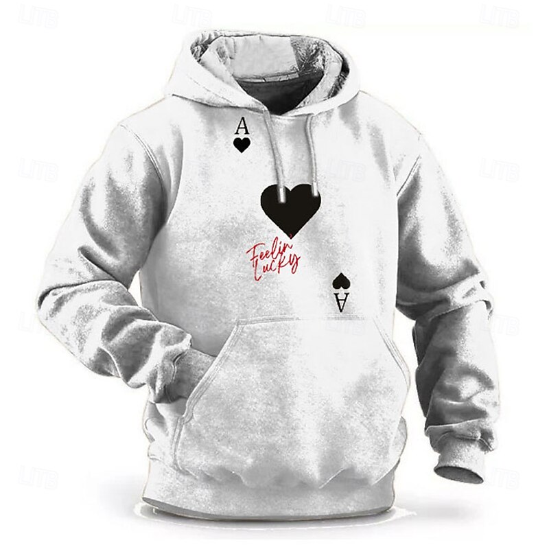 Men's Poker Hoodie Hoodies Sweatshirt Fashion Casual Long Sleeve Hooded Sports Outdoor Streetwear White Beige Pocket 3D Print Fall Winter Designer4