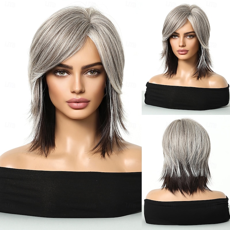 Synthetic Wig Uniforms Career Costumes Princess Straight kinky Straight Middle Part Layered Haircut Machine Made Wig 20 inch Silver grey Synthetic Hair Women's Cosplay Party Fashion Gray