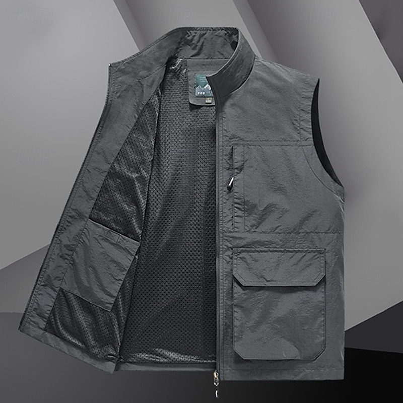 Men's Hiking Vest Sleeveless Vest Outdoor Quick Dry Comfortable Multiple Pockets Polyester Black Army Green Khaki Hunting Fishing Climbing2