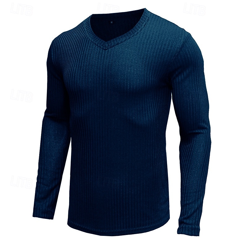 Men's T Shirt Muscle Shirt Ribbed Knit tee Tee Top Long Sleeve V Neck Summer Plain Pit Strip Fashion Designer Basic Vacation Street Going out White Dark Blue Top Tee for Men3