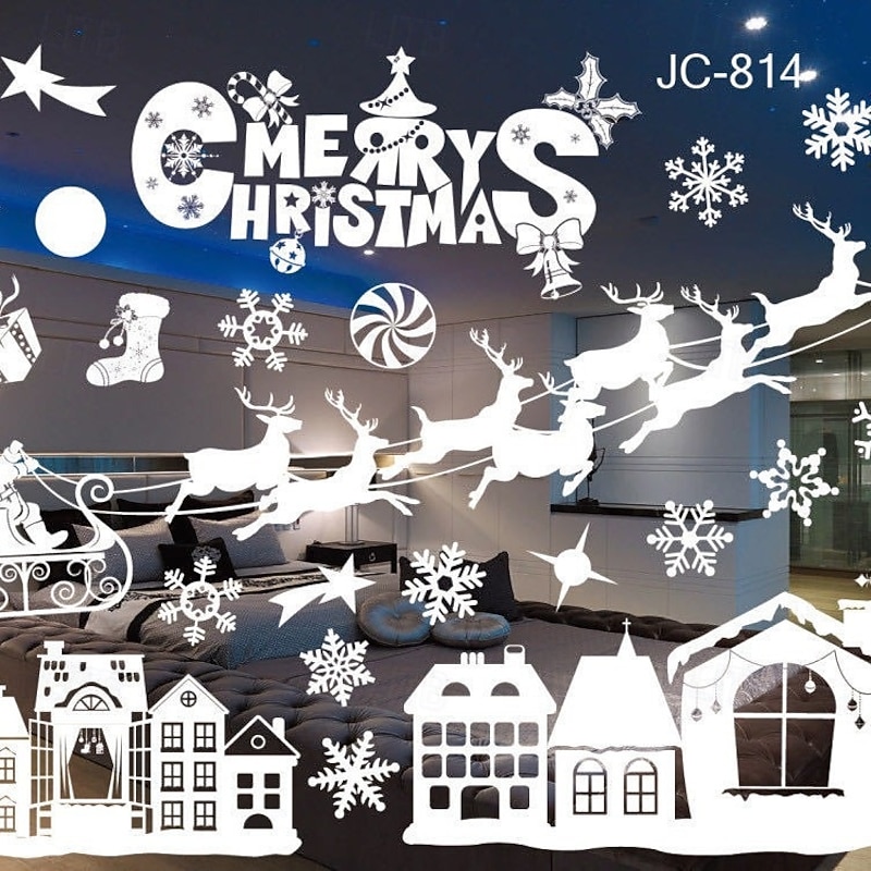 Christmas Window Clings, Christmas Decoration Xmas Party Colorful Snowflake Wall Stickers, White Snowflake No-Trace Window Decals for Holiday Decor