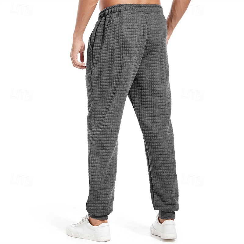 Men's Sweatpants Joggers Trousers Waffle Pants Pocket Drawstring Elastic Waist Plain Comfort Warm Full Length Outdoor Daily Running Fashion Casual / Sporty Black Navy Blue2