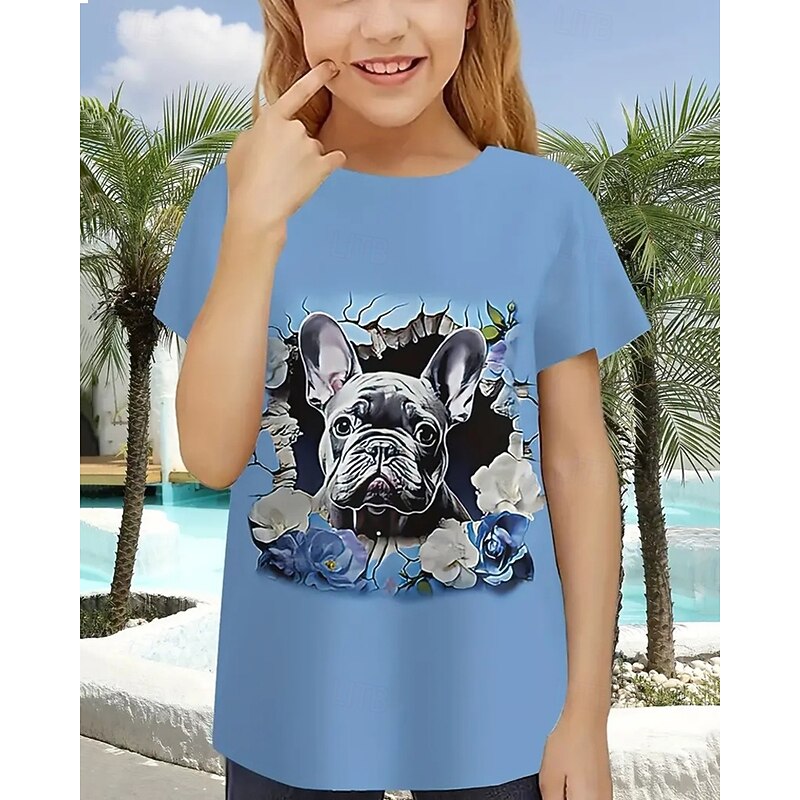 Girls' 3D Graphic Animal Dog T shirt Tee Short Sleeve Summer Spring Fashion Basic Kids 4-12 Years Crew Neck Outdoor Casual Daily Regular Fit3