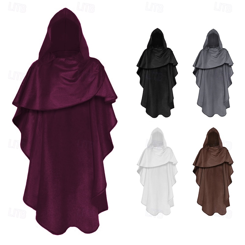 Retro Vintage Punk & Gothic Medieval Hooded Cloak Shawls Witch Ranger Elven Solid Color Fancy Dress Men's Women's Celtic Viking Fantasy Halloween Carnival Masquerade Party / Evening Adults' Cloak
