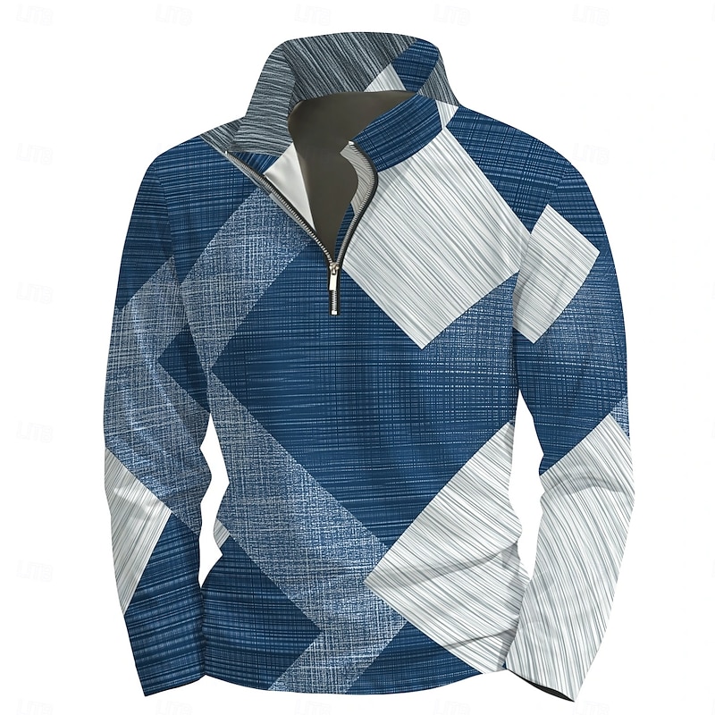 Men's Graphic Patchwork Hoodies Quarter Zip Sweatshirt Long Sleeve Sweatshirt Stand Collar Daily Artistic Casual 3D Print Vacation Going out Streetwear Print Spring & Fall