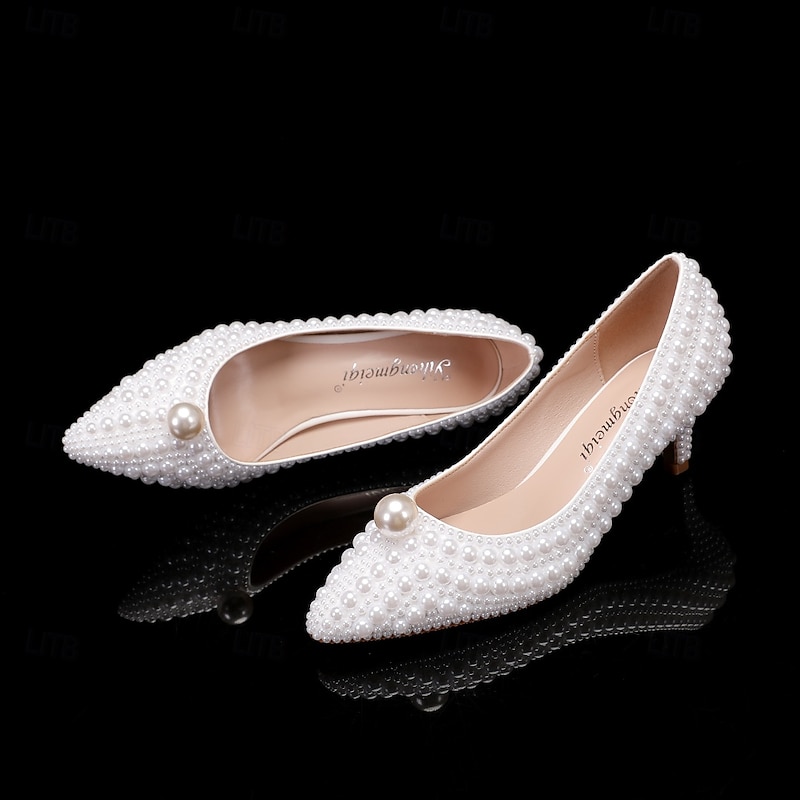 Women's Wedding Shoes White Shoes Dress Shoes Wedding Party Floral Contrast Color Wedding Heels Bridal Shoes Bridesmaid Shoes Imitation Pearl Beading Low Heel Stiletto Pointed Toe Cute Business Sexy3