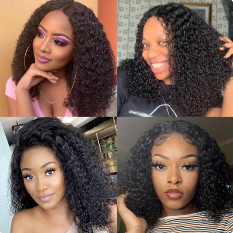 Human Hair 13x4 Lace Front Wig Free Part Brazilian Hair Kinky Curly Water Wave Black Natural Wig 130% 150% 180% Density with Baby Hair 100% Virgin Glueless Pre-Plucked For wigs for black women Long4
