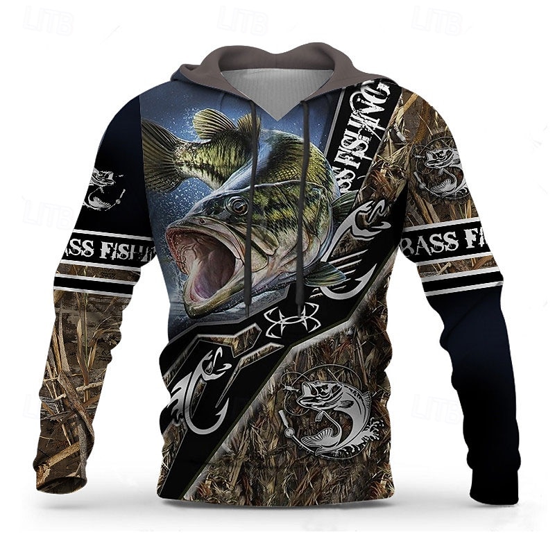Men's Graphic Fish Hoodie Hoodies Sweatshirt Streetwear Designer Long Sleeve Hooded Sports & Outdoor Daily Black Royal Blue Print Spring &  Fall Designer2