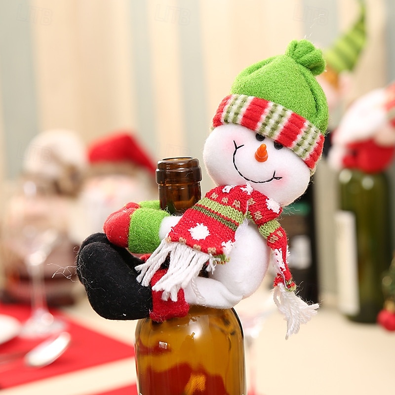 Christmas Bottle Cover Home Decor, Christmas Santa and Snowman Bottle Covers, Small Wine Bottle Huggers, Holiday Bottle Decorations2