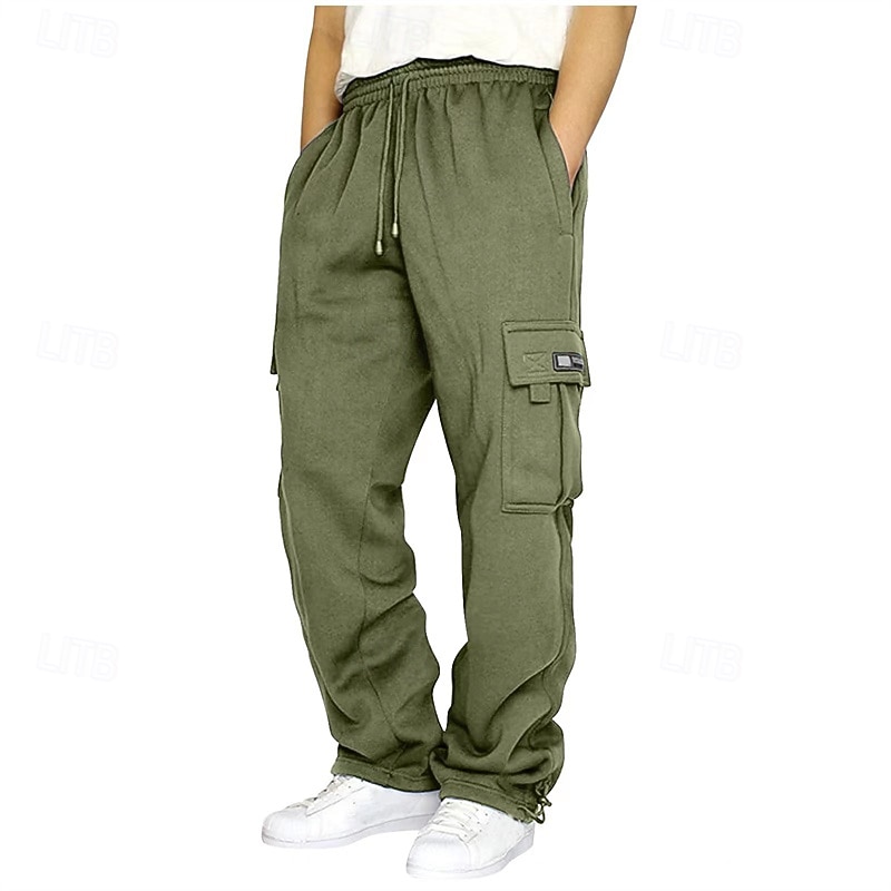 Men's Cargo Pants Winter Pants Trousers Drawstring Multi Pocket With Belt Plain Warm Wearable Outdoor Daily Camping & Hiking Fashion Classic Black Army Green2