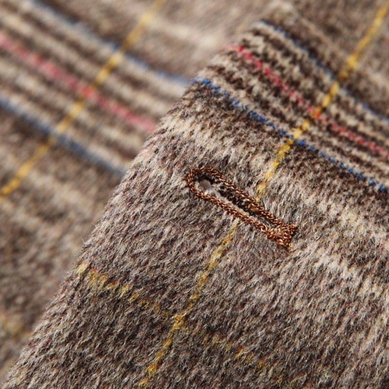 Men's Wool Coat Overcoat Trench Coat Long Trench Coat Daily Vacation Fall & Winter Polyester Thermal Warm Windproof Outerwear Clothing Apparel Fashion Classic Plaid Pocket Lapel Single Breasted2