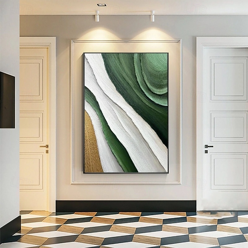Green oil painting Handmade 3D abstract oil painting Hand Painted Oil Painting Wall Modern Abstract Green Wave Canvas Painting Home Decoration Decor  Canvas Painting
