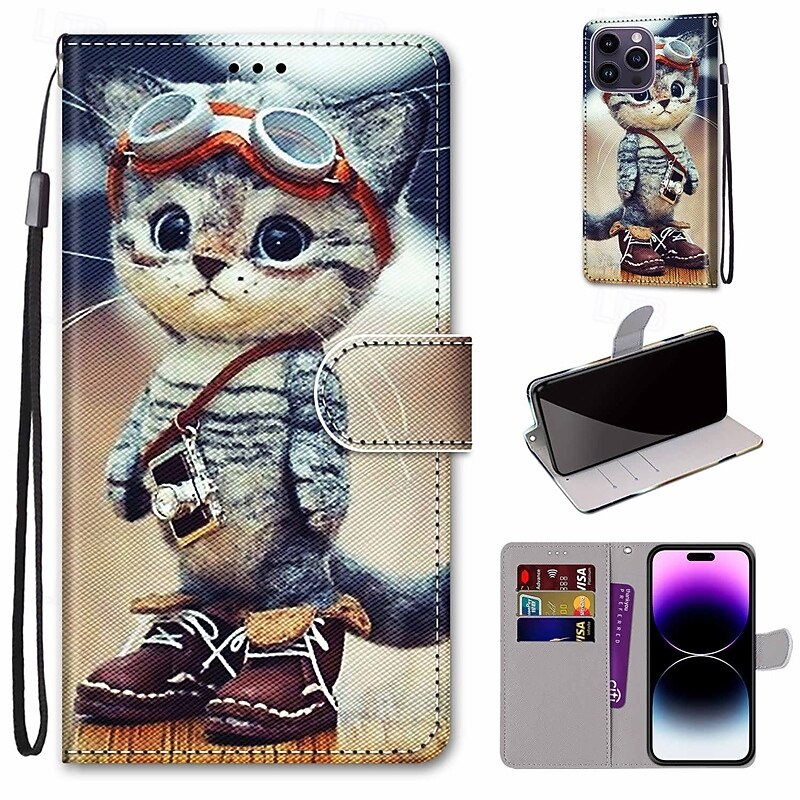 Phone Case For iPhone 14 Pro Max 13 12 11 Pro Max Mini Back Cover with Stand Holder with Wrist Strap Card Slot Retro TPU PU Leather2